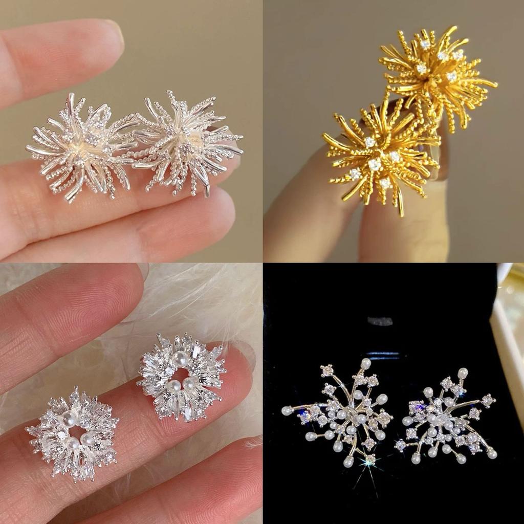 Zircon Metal Fireworks Earrings Korean Niche Cold Wind Earrings Temperament Versatile Earrings