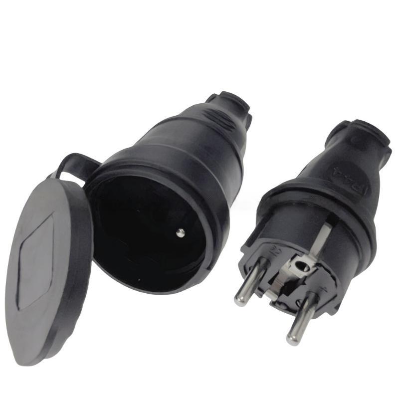EU Rubber Waterproof Electrical Plug Socket Grounded European Connector Anti-slip for Outdoor Power Tool Connection