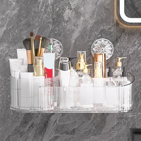 Nástěnný úložný box Organizér na štětce na make-up Velká kapacita Otočný o 360 stupňů Koupelnový úložný regál s přísavkou