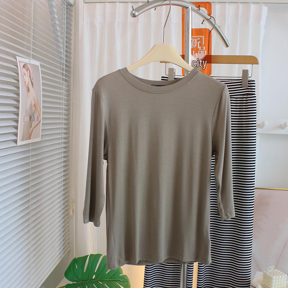 T-shirt Modal à Manches Sept-Quarts Hypoallergénique pour Femme - Couche de Base Confortable et Polyvalente à Col Rond pour le Printemps/Été.