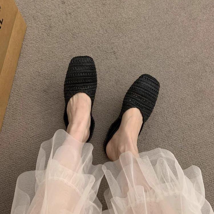

French Holiday Woven Niche Half Slippers Women S Outerwear Spring And Summer With Skirts Evening Wind Bag Head Birkenstocks 40 чорний