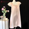 Girly lace short-sleeved nightgown women's summer with chest pad pure desire wind loungewear women's imitation silk ice silk pajamas women's summer