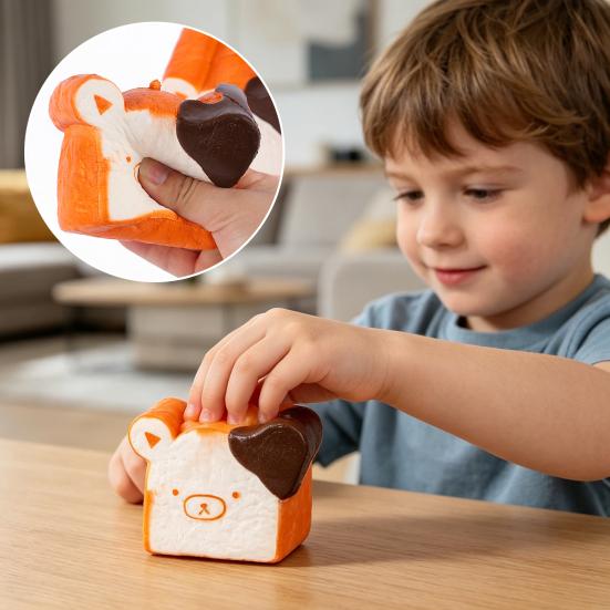 Bear Toast Squeeze Toy Slow Rising Stress Relief Cartoon Expression Bear Bread Sensory Toy Students Office Workers Anti-anxiety Gift