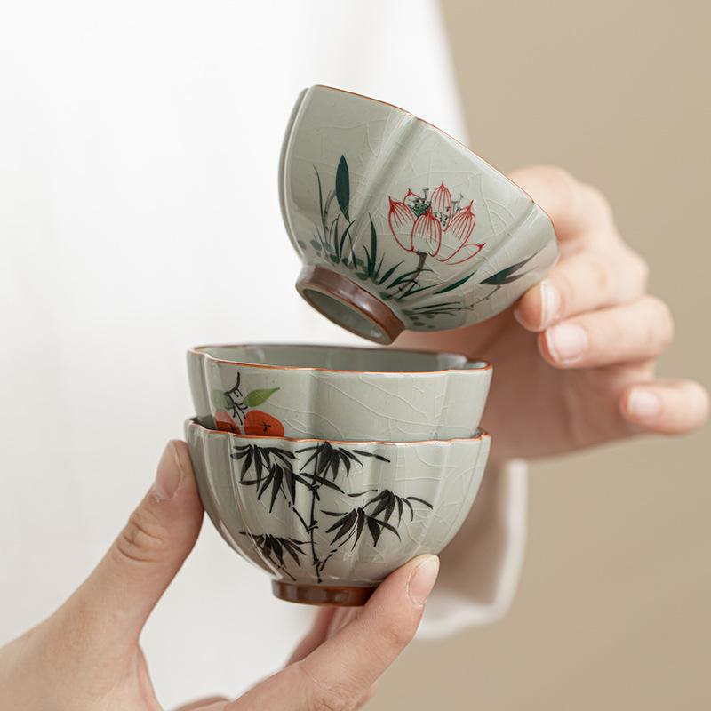 Creative Hand-painted Bamboo Teacups Retro Ceramic Tea Mug Chinese Kung Fu Master Cup Household Small Tasting Teaware Drinkware