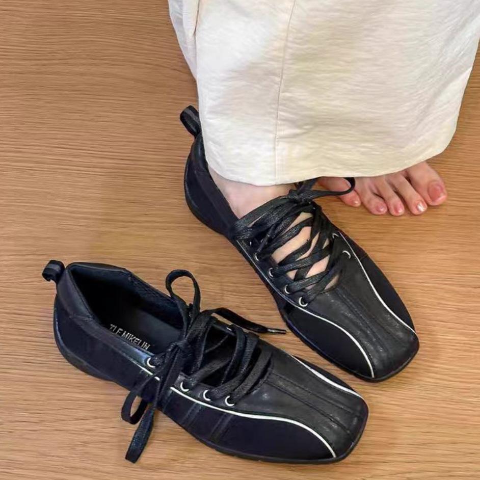 2025 Autumn Lace-Up Ballet Flats: Soft Sole White Mary Jane Sneakers