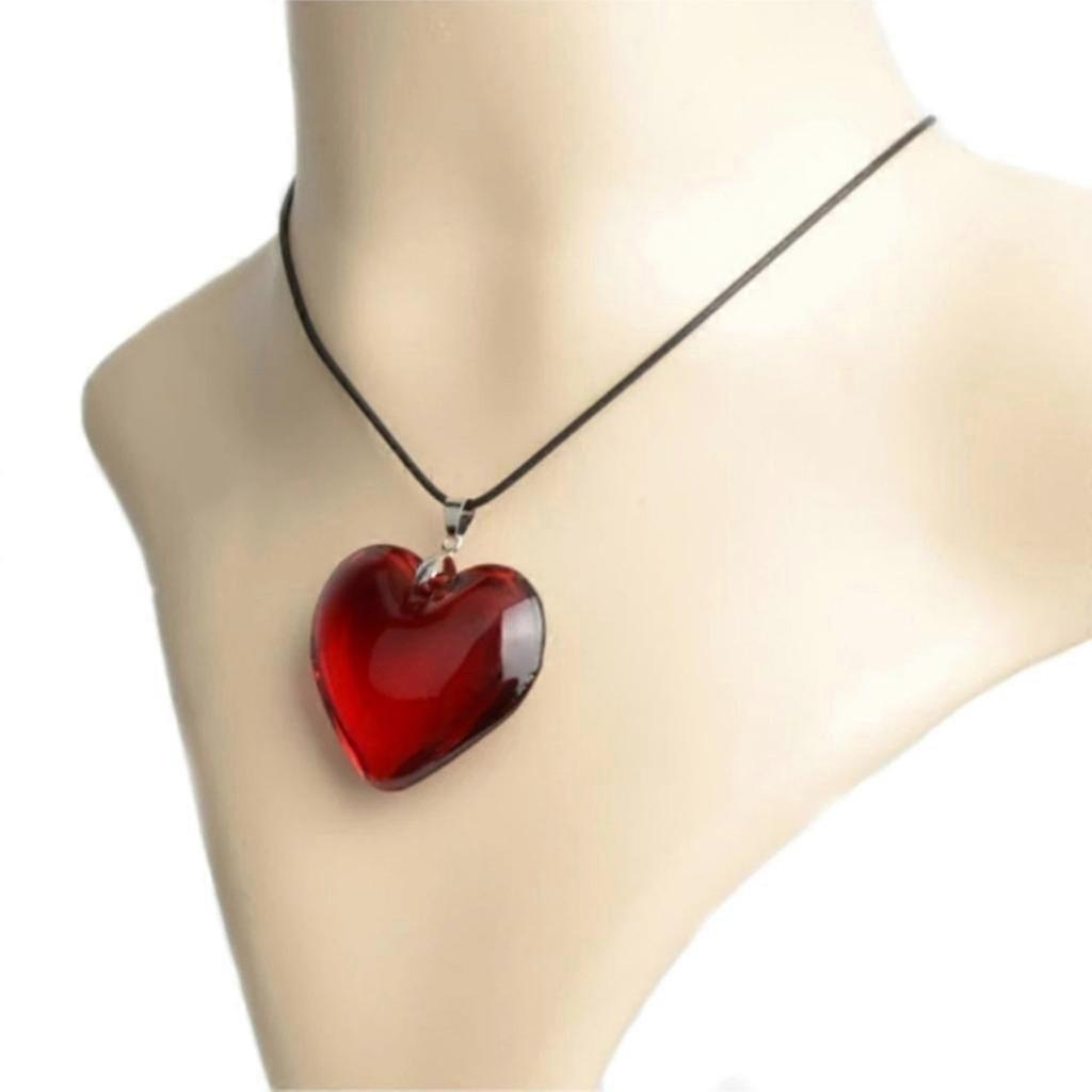 Glass Heart Pendant Necklace Colorful Heart Pendant Black Rope Necklace Jewelry 25-26