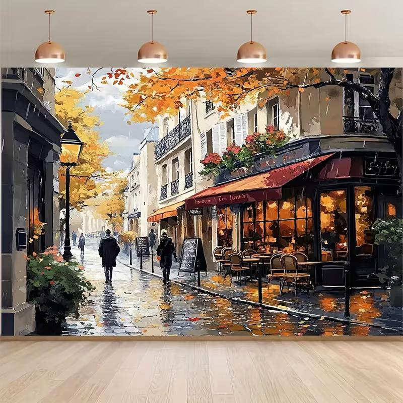 2D Fall Parisian Cafe Backdrop Vintage Street Photography Background 47.2x31.5inch/120*80cm