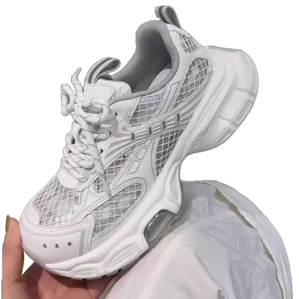 Cowhide version thick-soled thin-mesh women's summer new European version mesh yarn breathable and versatile casual sports shoes