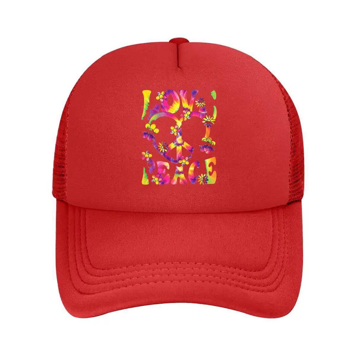 TieDye Peace Love Heart Flower Mesh Baseball Cap Hip Hop Adjustable