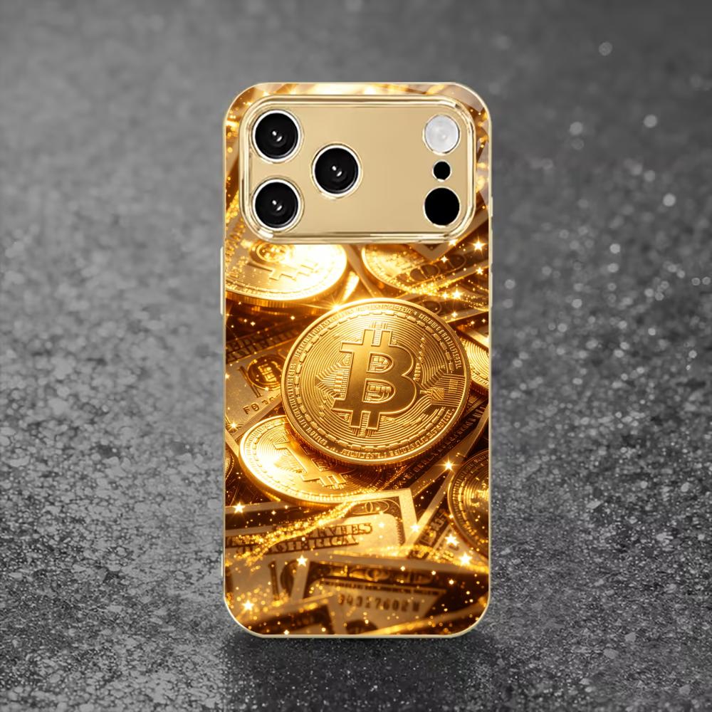 Premium Golden Bitcoin Phone Case for Funda Iphone for Iphone 17 Pro Max Cover Glass for iPhone 17 16 15 14 13 12pm Pro Plus
