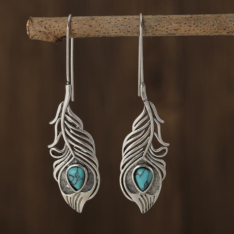 Kolczyki Vintage Kropelki Wody Czerwony Niebieski Kamień Etniczne Srebrny Kolor Metal Wzór Rzeźbiony Wiszące Kolczyki dla Kobiet Biżuteria