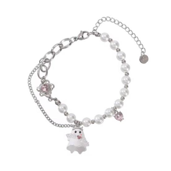 

Женский браслет с подвеской в виде мультяшного привидения, искусственный жемчуг, подходящий по цвету, регулируемый, с удлиненной цепочкой, подарок на Хэллоуин, наручные украшения белый