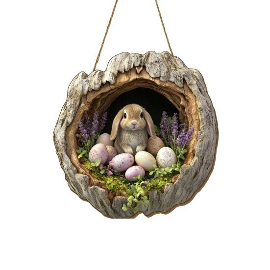 Påskkrans Kaninskylt Trähängande Hänge Rustik Högtidsdörr Väggdekor för Hem Trädgård Yttervägg Öppen spis Festlig Festdekor