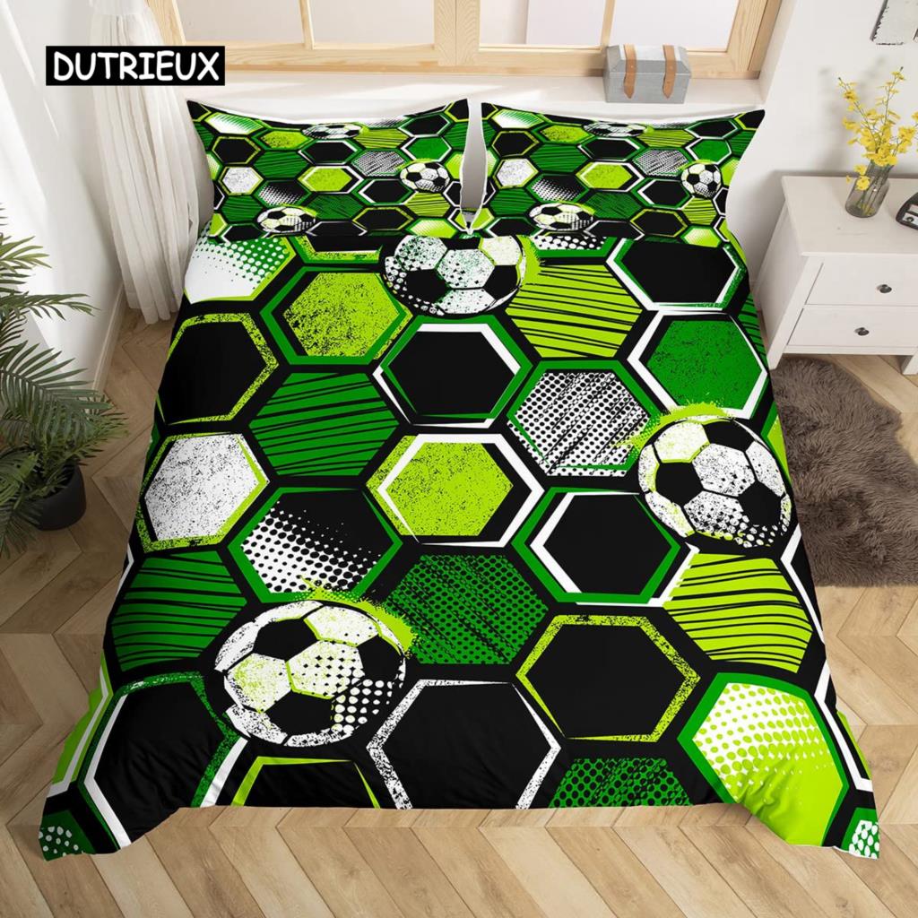 Honeycomb Duvet Cover Set Queen Size Geometry Hexagon Theme with Pink Blue Neon Lights Chic Comforter Cover for Boys Teen Man
