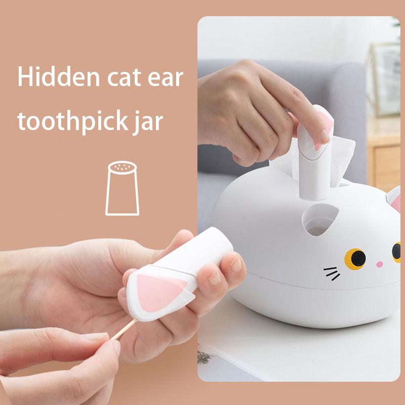 Kitten Tissue Box with 2 Toothpick Holders, 3 In 1 Cartoon Cat Tissue Box, Tissue Storage Box for Kitchen and Living Room