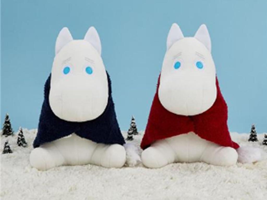 Moomin Warm Blanket Plush Toy, Navy and Burgundy, Set of 2