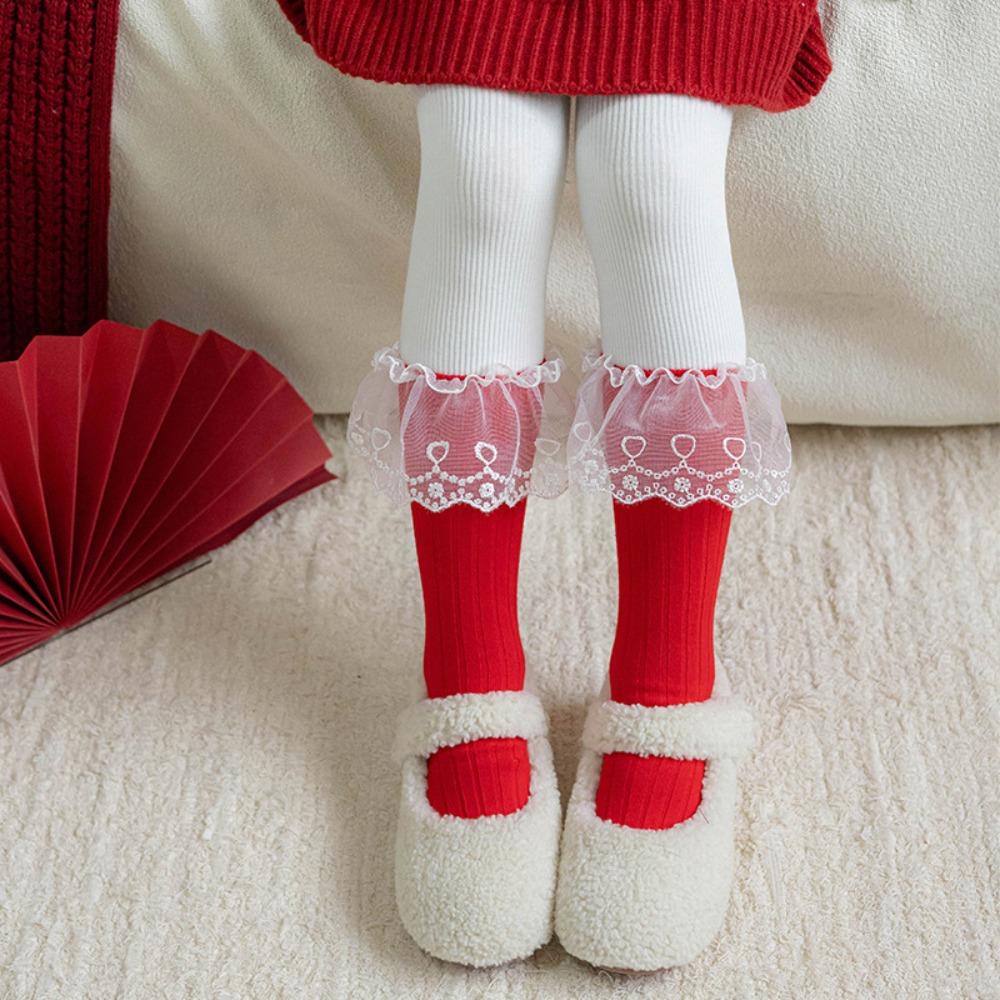 Cotton New Year Red Socks Bow Middle Tube Socks Casual Children Red Socks  Autumn Style F