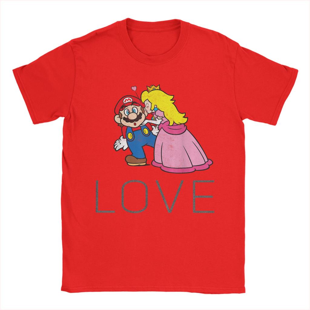 Unisex Super Marios Princess Peach Kiss Love T Shirt  Cotton Tops Vintage Short Sleeve Crewneck Tee Shirt Big Size TShirt