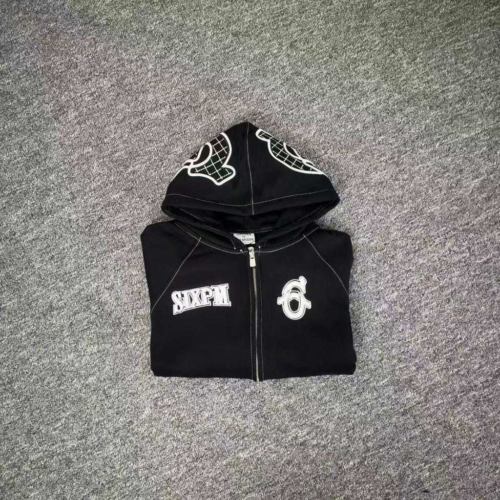 American Trend Unisex Fleece-Lined Streetwear Hoodie with Embroidered Logo - Loose Fit Zipper Jacket for Autumn/Winter