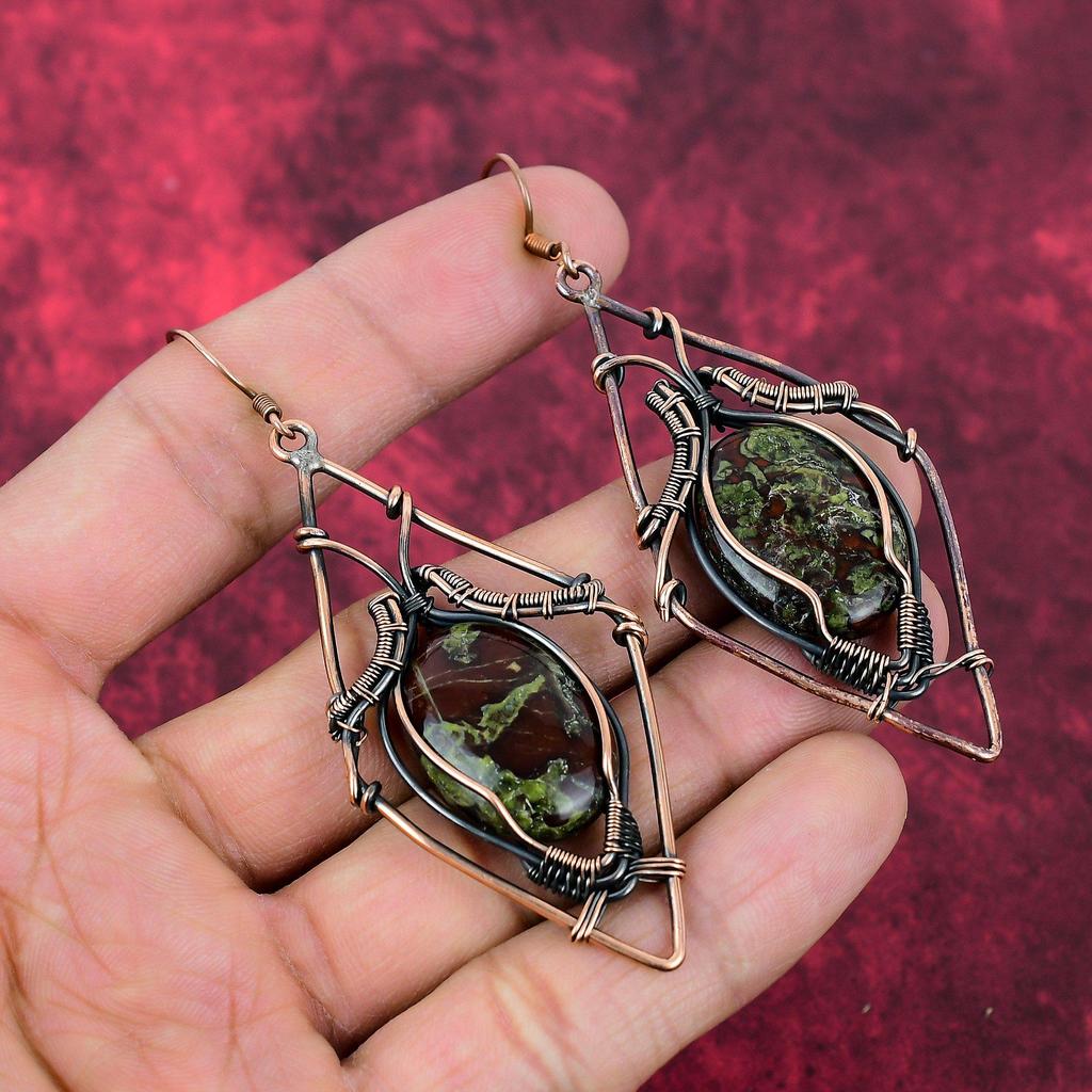 Dragon Bloodstone Earring Copper Wire Wrapped Earring Gemstone Earring Dragon Bloodstone Jewelry For Gifts Handmade Earrings Copper Jewelry
