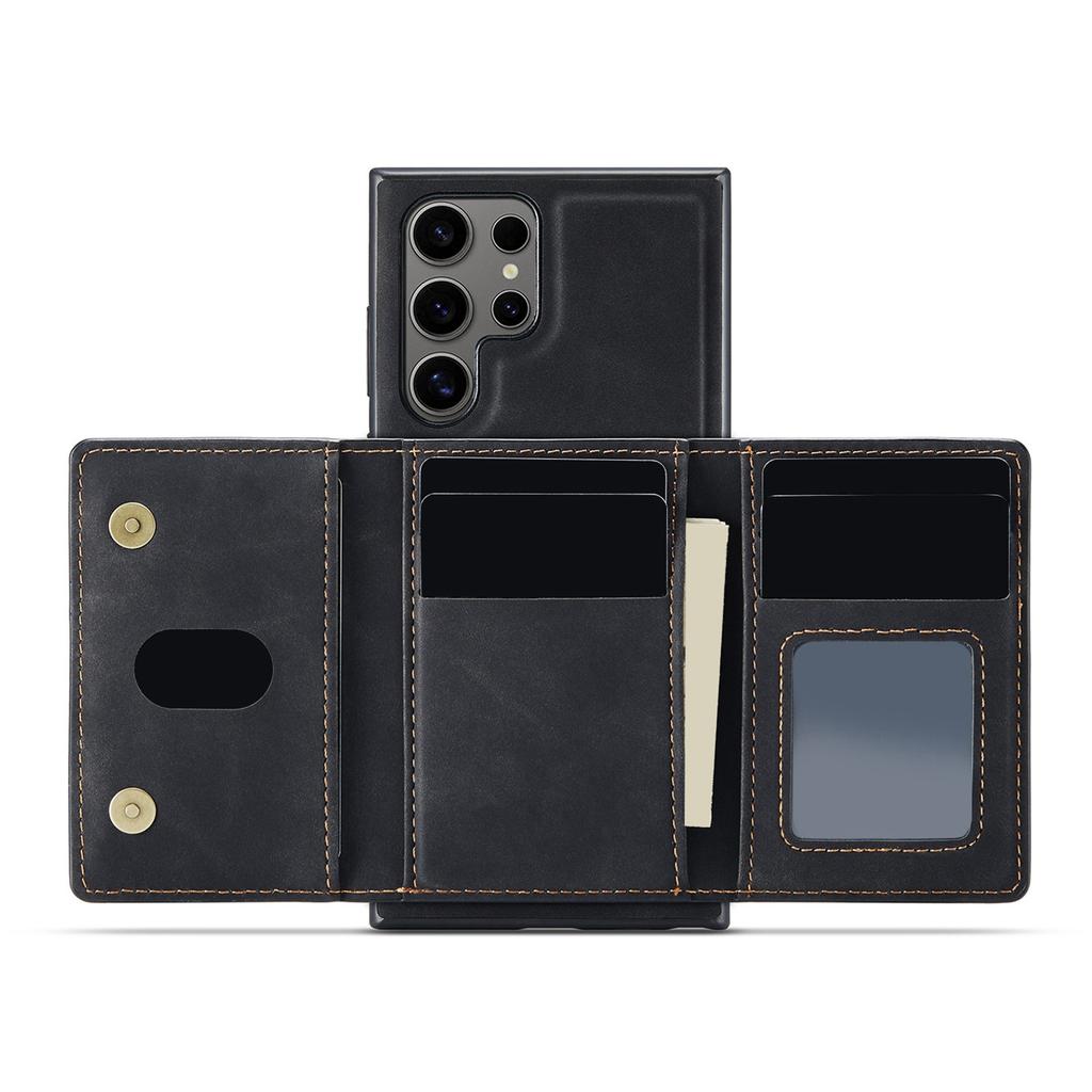 Phone Case Magnetic Detachable Wallet Card Holder Stand Cover Fit for Samsung Galaxy S21 Black S21 Plus
