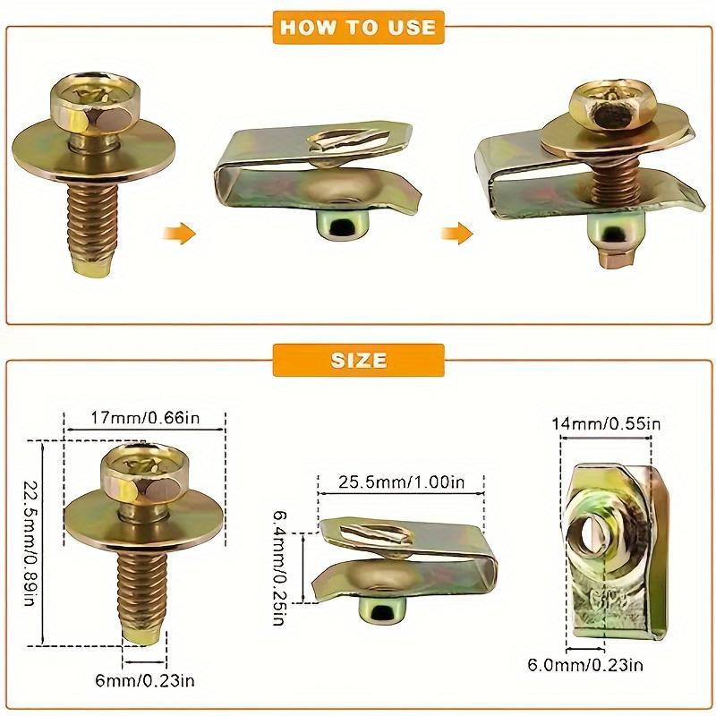 40pcs Heavy-Duty Steel U-Nut Clip Fasteners for Car Hood Protection - Secure Bolt Mounts with Screw Installation 20 Screws&20 Nuts