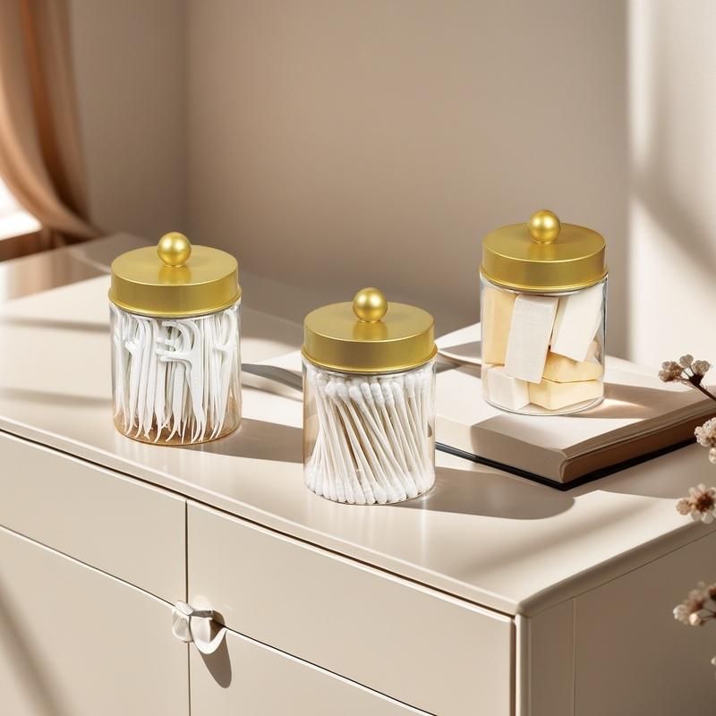 4 Piece/1 Piece Apothecary Jar Bathroom Vanity Organizer - Organizer Set Countertop Jar with Lid, Cotton Swabs, Makeup Sponge