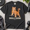 Small Gains Funny Cat Gym T-Shirt, Cute Workout Orange Tabby Tee, Weightlifting Fitness Lover Graphic Top, Hilarious Cat Dad Gym Bro Gift