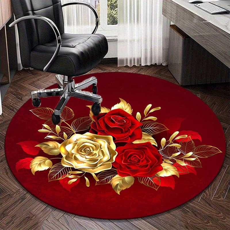 Golden Rose Wreath Design round carpet Chair cushion Round Entryway Rug, Soft Round Rugs for Living Room, Bedroom, Circle Carpet decor gifts