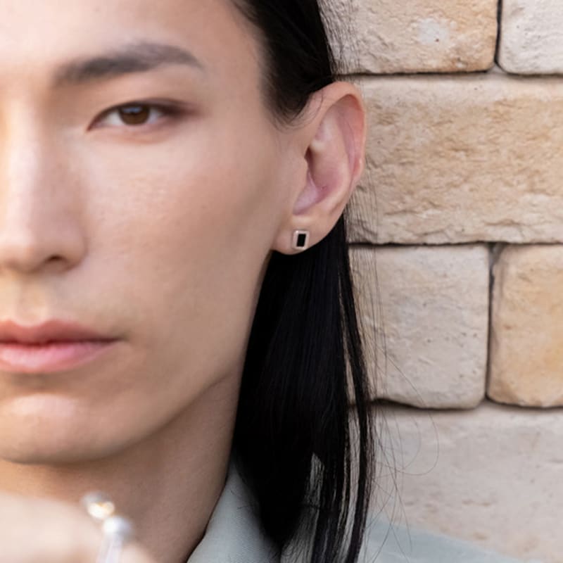 BE/GINS Silver925 ROCA MINI RECTANGLE ONYX EARRINGS