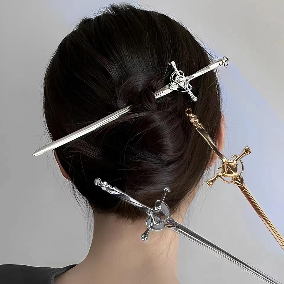 Creative Punk Sword Hair Accessory Hair Clip Women's Curly Hair Chinese Simple Wear-resistant Alloy Hair Stick Hairpin Headband