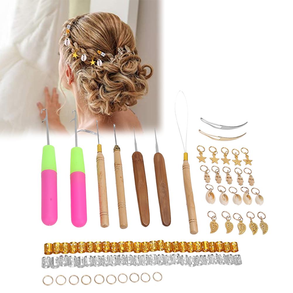 89pcs Metal Hair Rings Hair Braid Rings Dreadlocks Needle Crochet Hook Hair Tools