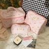 Girly Plaid Bow Makeup Bag - Large Capacity & Portable Handbag for Skincare Storage