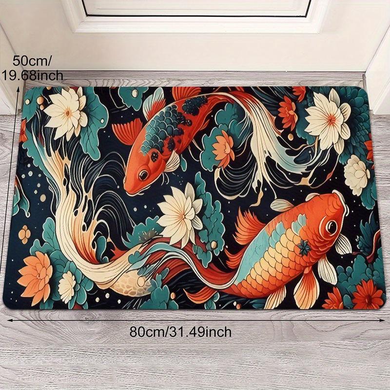 Vibrant Koi Fish Print Non-Slip Washable Indoor Outdoor Floor Rug Doormat for Entryway Bathroom Kitchen Home Decor Gift