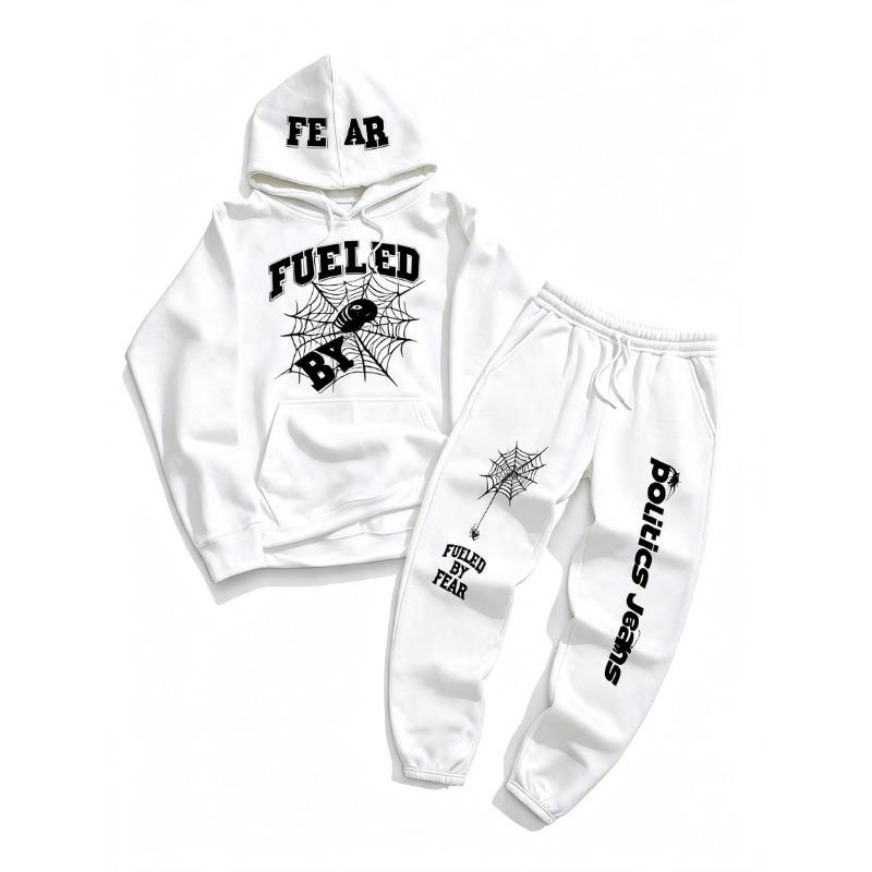 Men Fleece Lined 2‑Piece Tracksuit Winter Outfit Casual Hooded Long Sleeve Sweatshirt + Jogger Pants Set Warm Sports Male