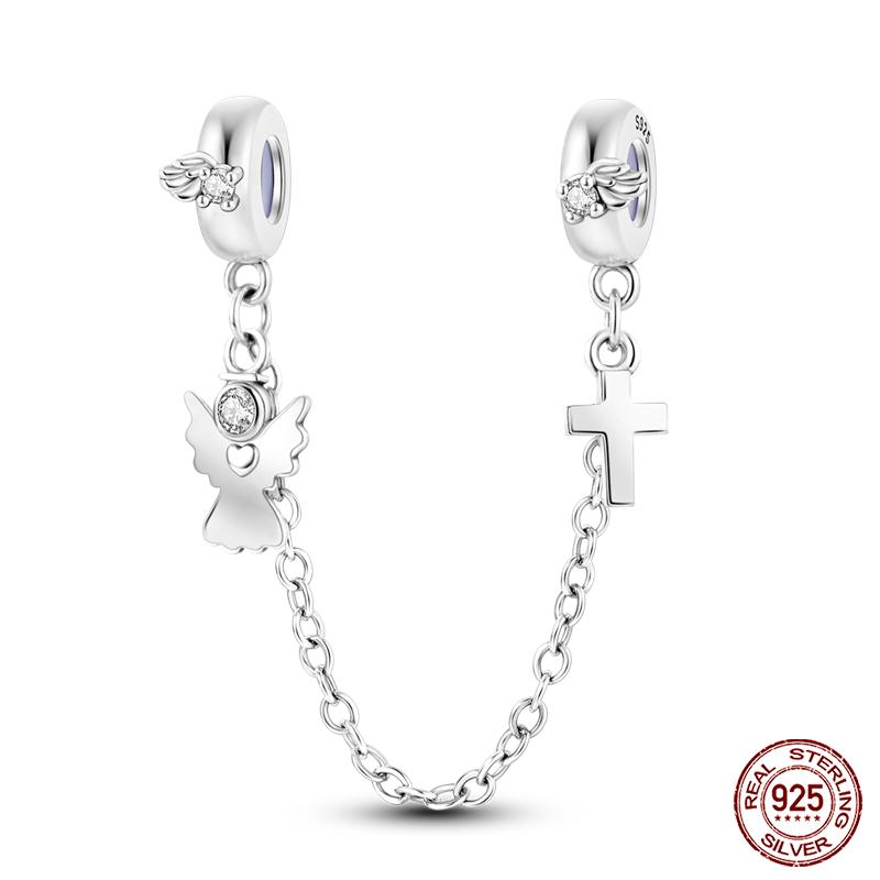 Real 925 Silver Stars & Moon Sunflower Safety Chains Spacer Beads Charms Fit Qikaola 925 Bracelets DIY Jewelry