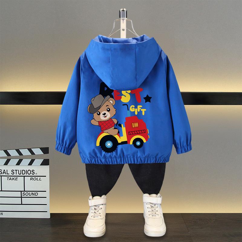 Spring and Autumn 1 2 3 4 5 6 Years Boys Coats Patchwork Cartoon Dinosaur Pattern Hooded Windbreaker Leisure Overcoat for Kids Birthday Present