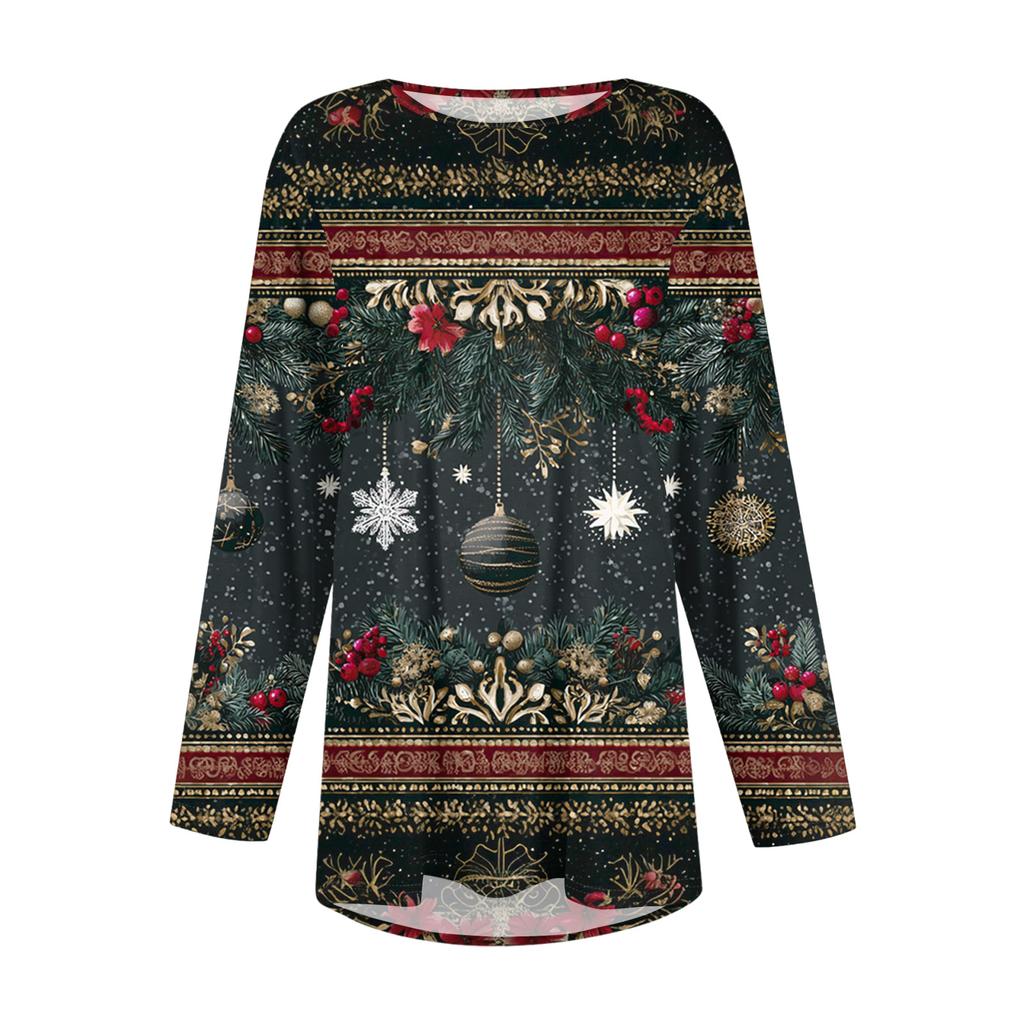 Women's Fashionable Casual Long Sleeved Plus Size  Print Top Plus Size Floral Print Top