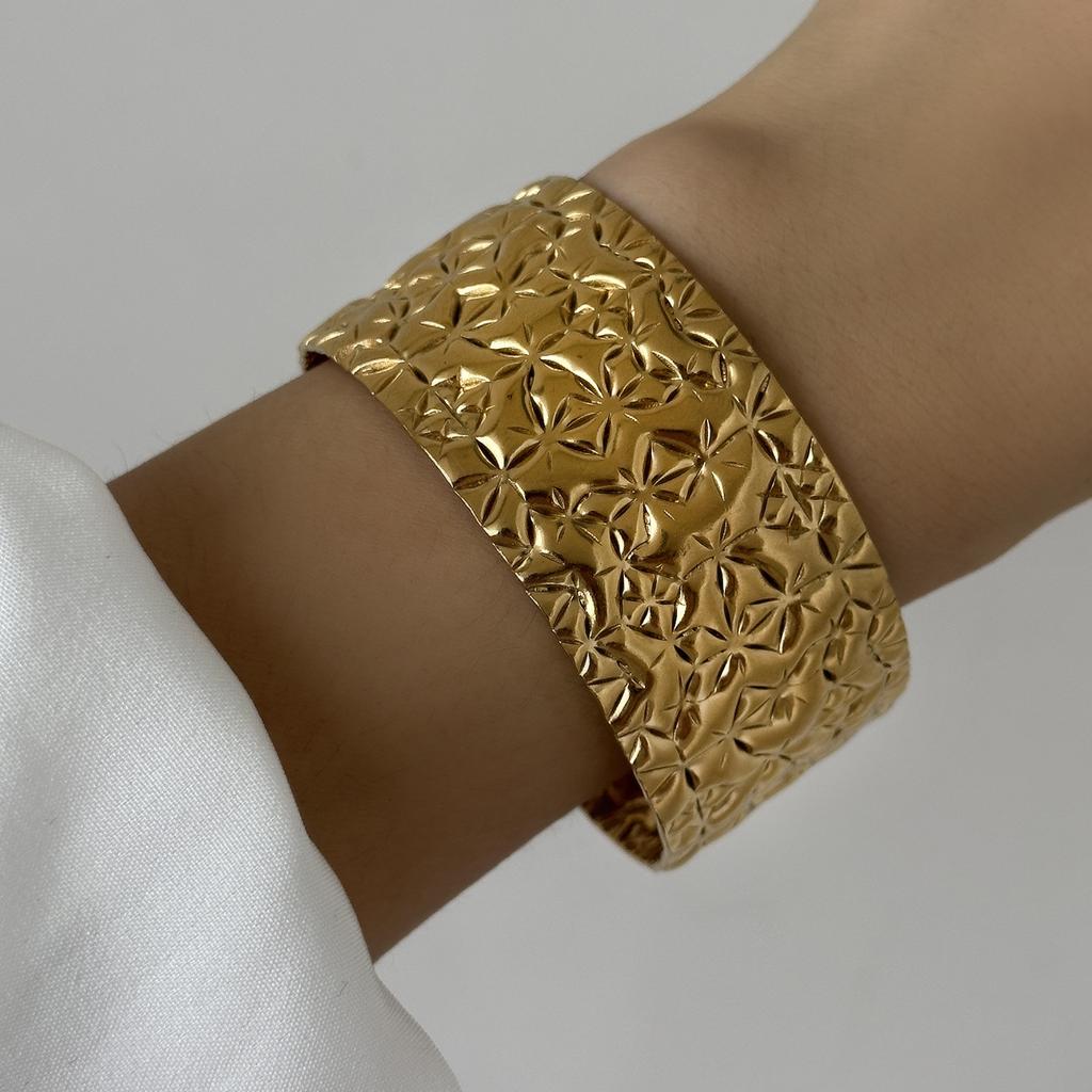 Stainless Steel Versatile Gold Irregular Hollow Wide Version Jewelry Women