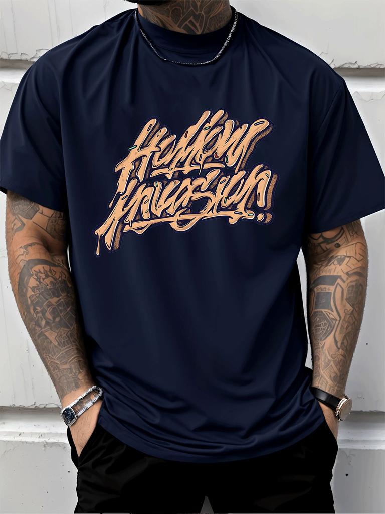 Unisex Summer Cotton Short Sleeve T Shirt Hollow Invasion Dripping Graffiti Letter Print Crew Neck Hip Hop Street Fashion Male Tee