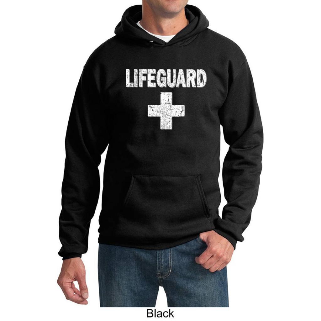 Lifeguard Hoodie Men Casual Pullover Sweatshirt Outdoor Beach Surf Rescue Cross Print
