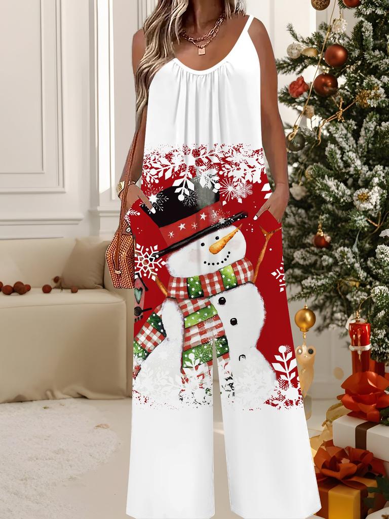 Women's Fashion Jumpsuit, Plus Size Clothing Daily Casual Fashion Wear, Graphic Christmas Printing Design,  Party Parties, Christmas Clothing