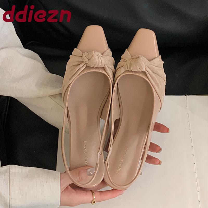 Fashion 2025 New Fashion Pointed Toe Ladies Low Heel Sandals Slip On Shoes Female Shallow Footwear Elegant Women Heeled Sandals Shoes