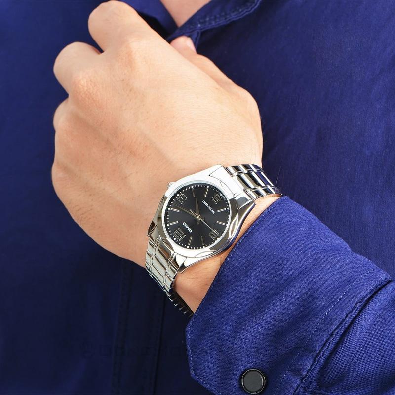 Casio 30 meters waterproof, quartz movement, stainless steel strap, Japanese and Korean watch, men's watch, black dial MTP-1275D-1A2