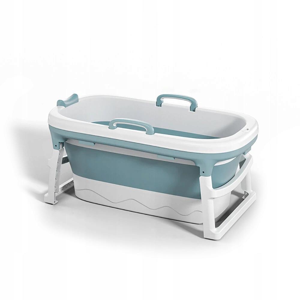 Foldable Silicone Bathtub Blue Portable Bath Home Spa 110Cm
