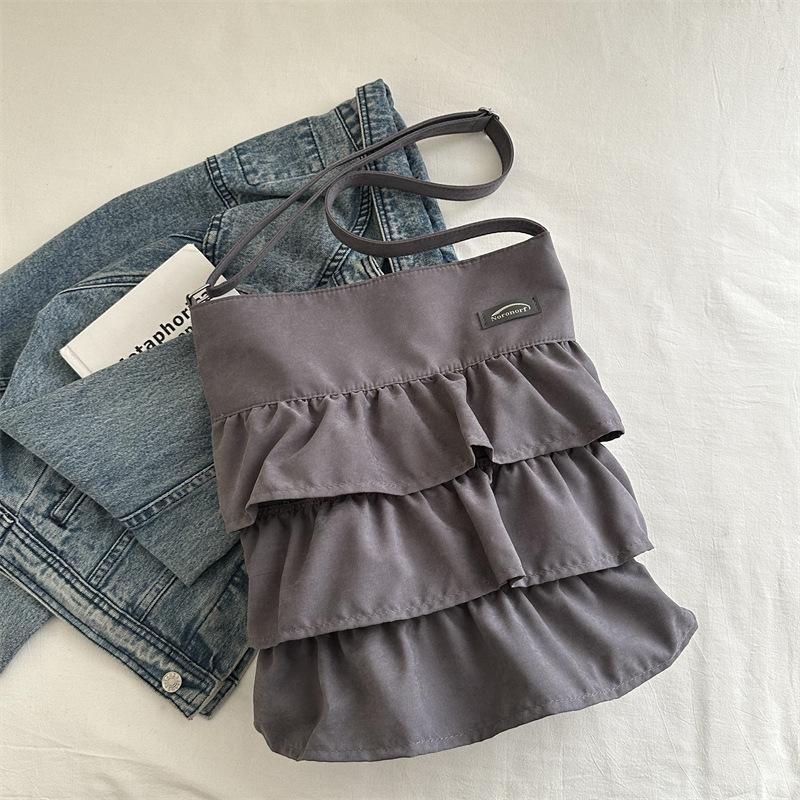 Korean Skirt Ruffle Cloth Bag Women's 2025 New Trendy Fashion Niche Tote Bag Large Capacity Messenger Bag