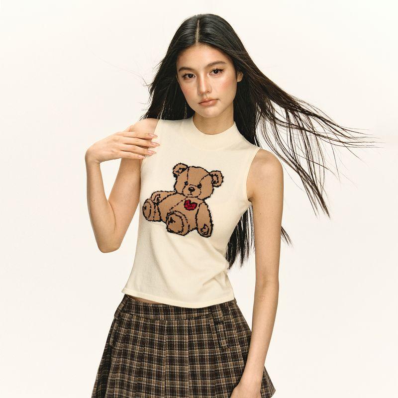 

Ariseism American Retro round Neck Knitting Vest Female 2025 Summer New Arrival Sexy Silm Tops Milk yellow XS