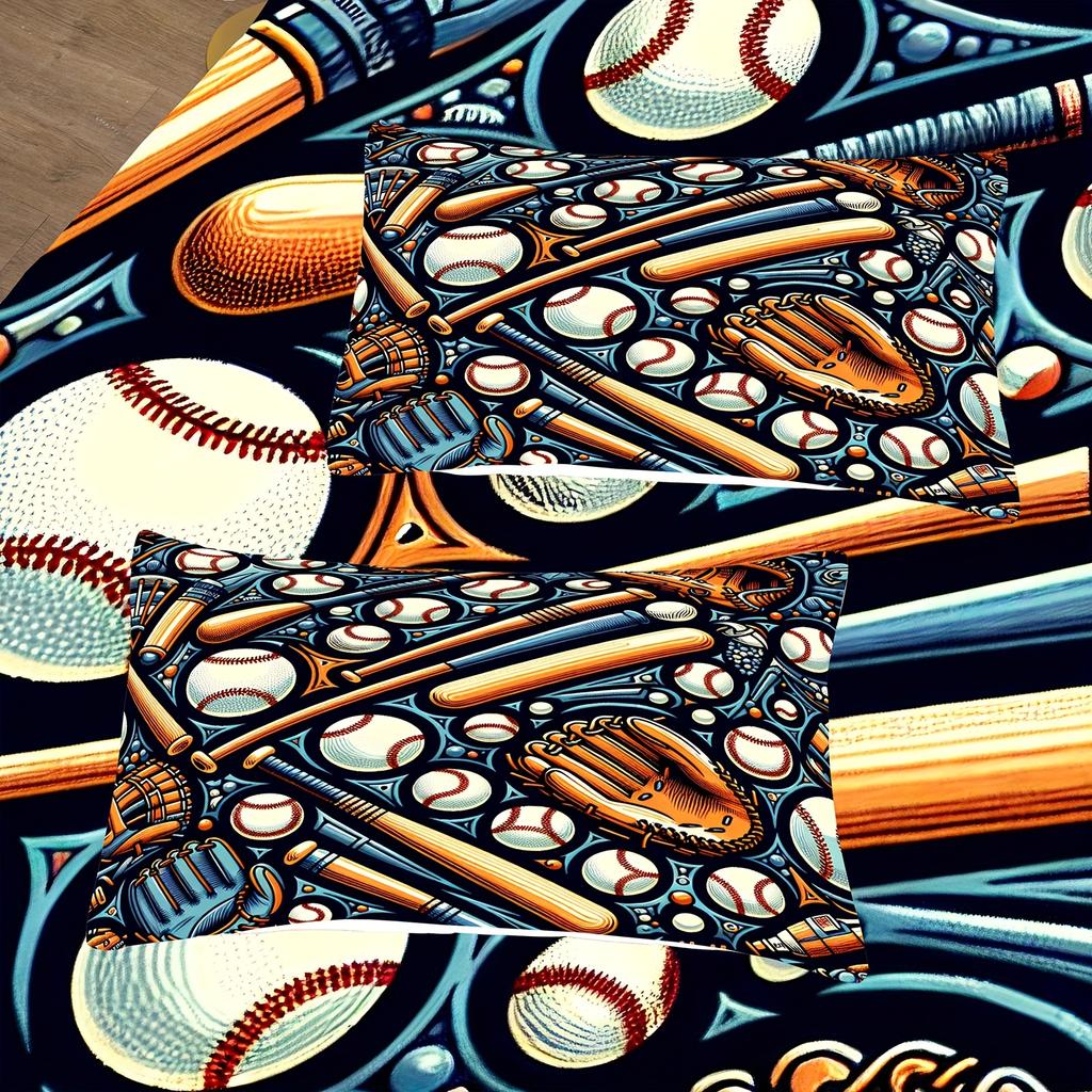 2/3Pcs Baseball Graphic Print Bedding Set Suitable For Boys' And Girls' Bedroom Use Machine Washable. Gifts For Baseball Sporter