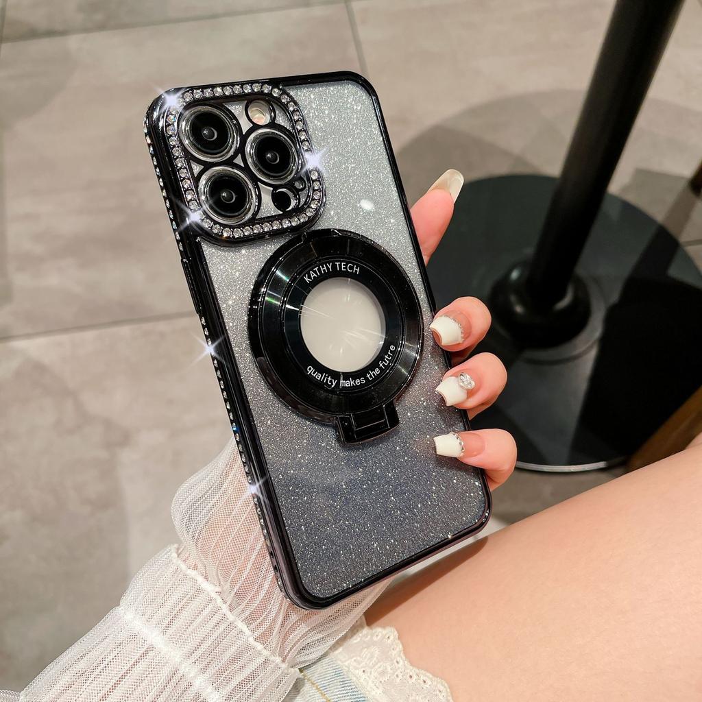 Luxurious Water Diamond Gradient Glitter Is Suitable for IPhone16 Phone Cases, Magnetic Stand, and Apple 15proMax Electroplated Cases