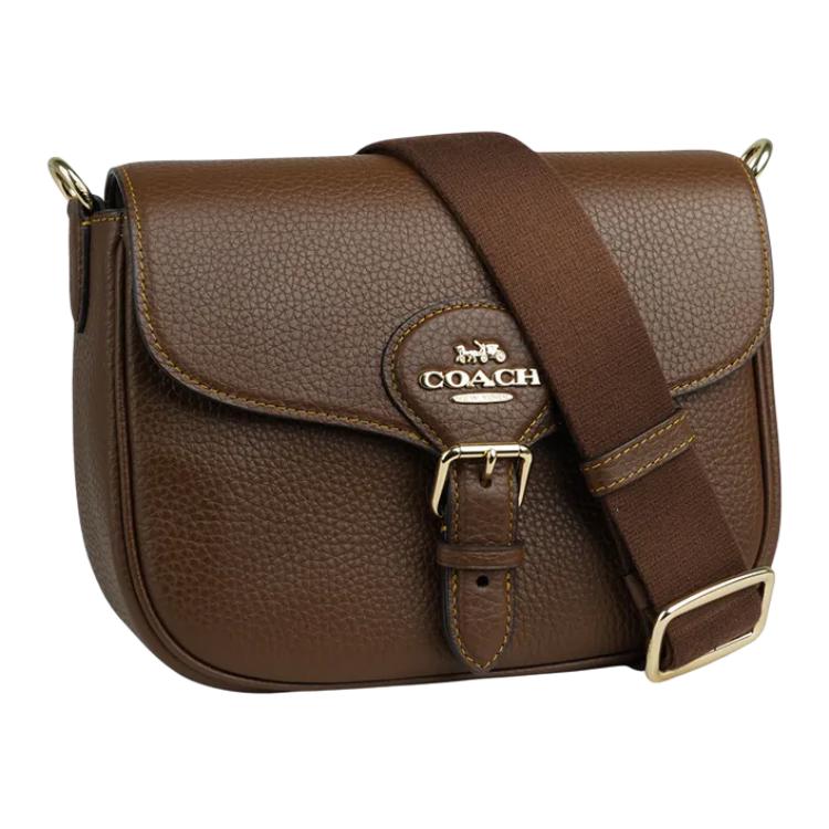 Coach Amelia 24 Brand Logo Classic Litchi Leather Shoulder Bag Medium Women Shoulder Bag Brown CP107-IMBRN